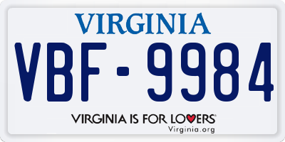 VA license plate VBF9984