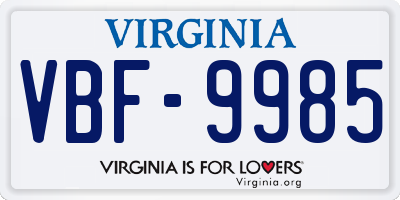 VA license plate VBF9985