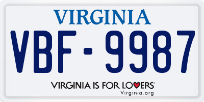 VA license plate VBF9987