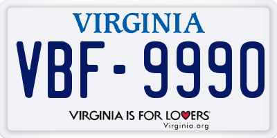 VA license plate VBF9990