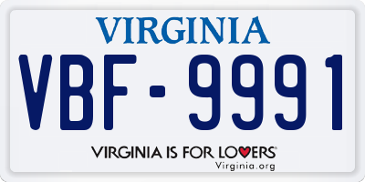 VA license plate VBF9991