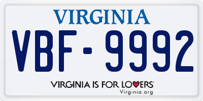 VA license plate VBF9992