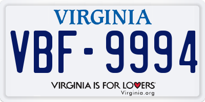 VA license plate VBF9994