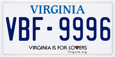 VA license plate VBF9996