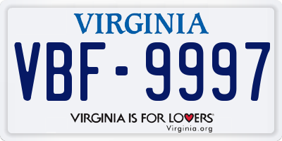 VA license plate VBF9997