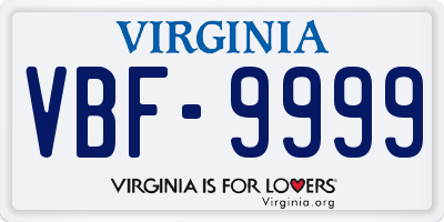 VA license plate VBF9999