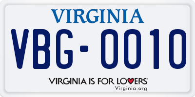 VA license plate VBG0010