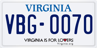 VA license plate VBG0070