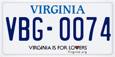 VA license plate VBG0074
