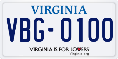 VA license plate VBG0100