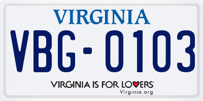 VA license plate VBG0103
