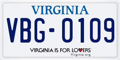 VA license plate VBG0109