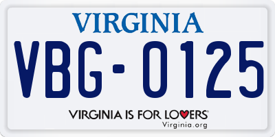 VA license plate VBG0125
