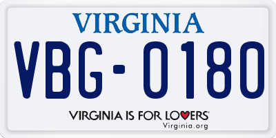 VA license plate VBG0180