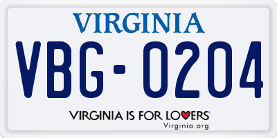 VA license plate VBG0204