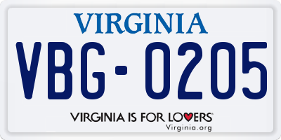 VA license plate VBG0205