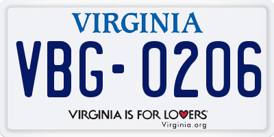 VA license plate VBG0206