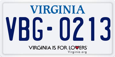 VA license plate VBG0213