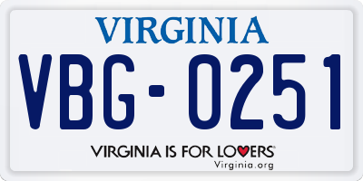 VA license plate VBG0251