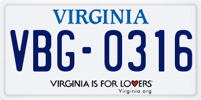 VA license plate VBG0316