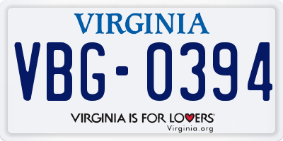VA license plate VBG0394