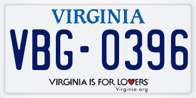 VA license plate VBG0396