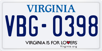 VA license plate VBG0398