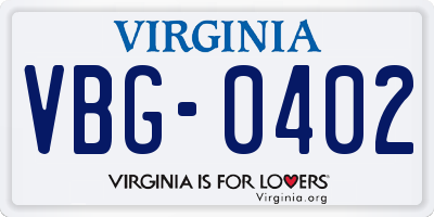 VA license plate VBG0402
