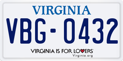 VA license plate VBG0432