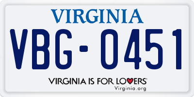 VA license plate VBG0451