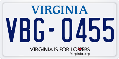 VA license plate VBG0455