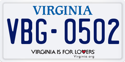 VA license plate VBG0502