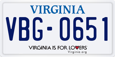 VA license plate VBG0651