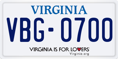 VA license plate VBG0700