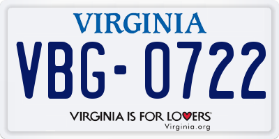VA license plate VBG0722