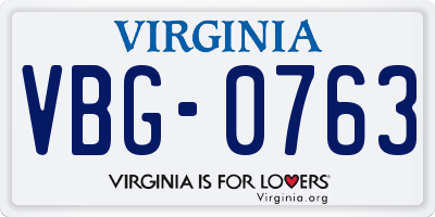 VA license plate VBG0763