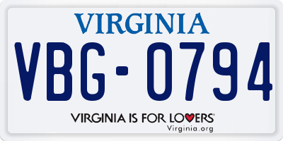 VA license plate VBG0794