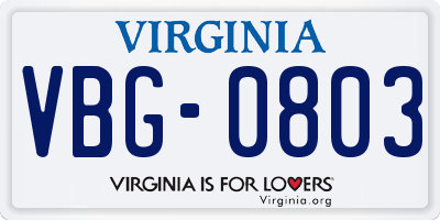 VA license plate VBG0803