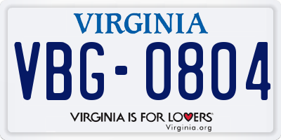VA license plate VBG0804