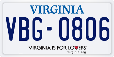 VA license plate VBG0806