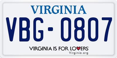 VA license plate VBG0807