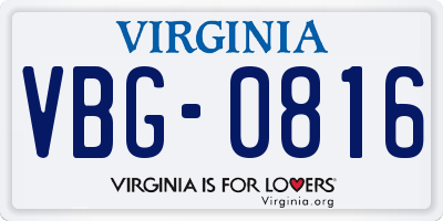 VA license plate VBG0816