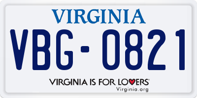 VA license plate VBG0821