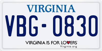 VA license plate VBG0830