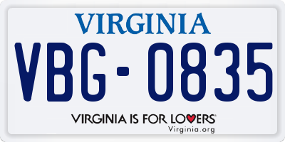 VA license plate VBG0835