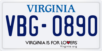 VA license plate VBG0890
