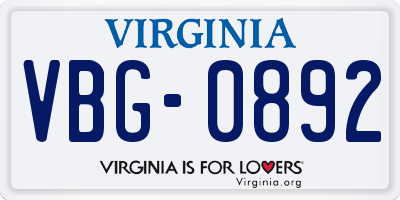 VA license plate VBG0892