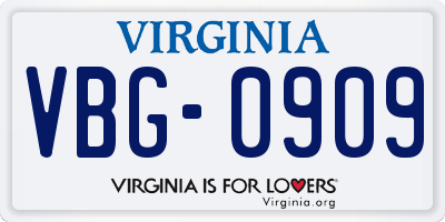 VA license plate VBG0909