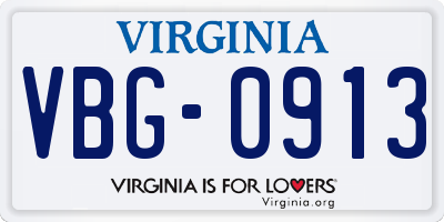 VA license plate VBG0913