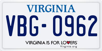 VA license plate VBG0962